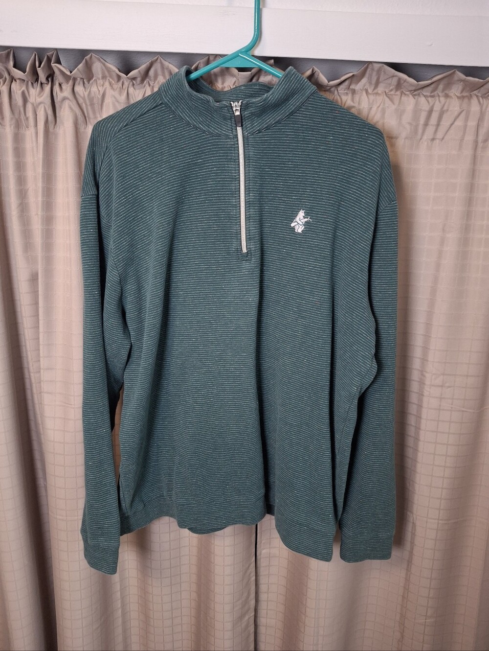 Linksoul 1876 1/4 Zipper Green Striped Golf Pullover Shirt Size XL